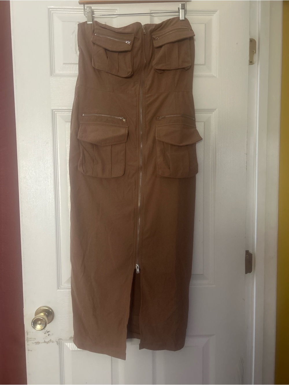Forever 21 Strapless Cargo Pocket Midi Dress in Brown